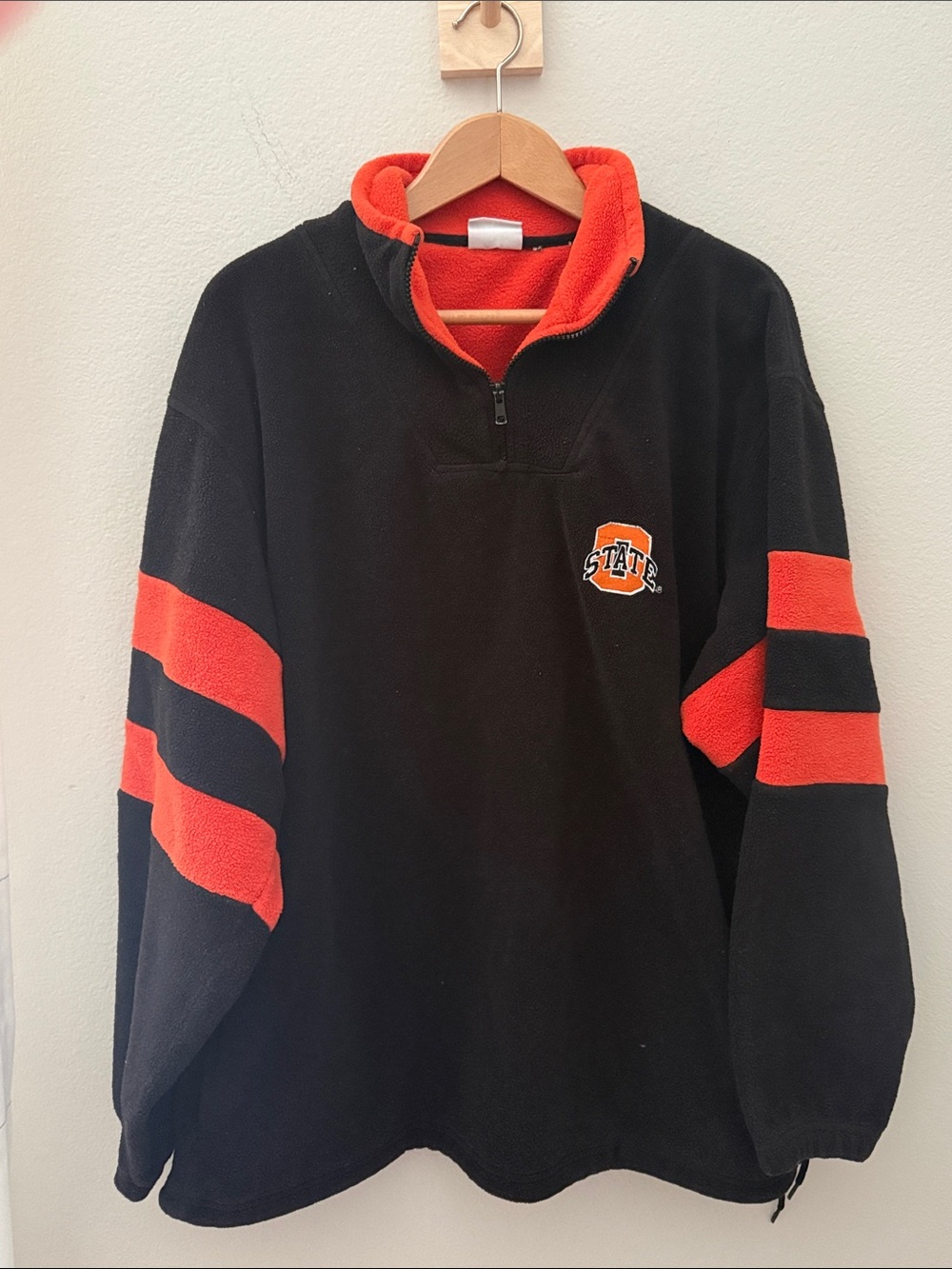Vintage Oklahoma State Cowboys Black & Orange Half-Zip Fleece Pullover Large